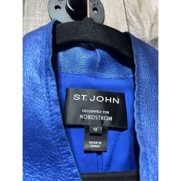 St John Metallic Blue Lamb Leather Jacket - Picture 4 of 5